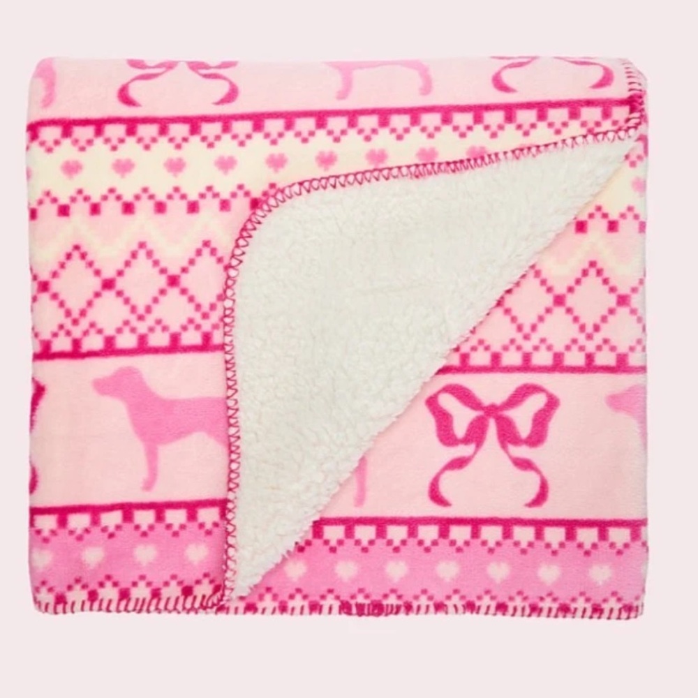 Victoria's Secret PINK x LoveShackFancy Cozy Sherpa Blanket 50x60 FairIsle - Picture 2 of 5